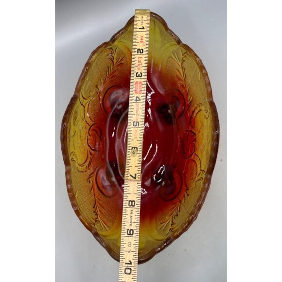 Vtg Amberina Bowl Footed Oval Saw Tooth Serving 10"x6"x5” - Picture 10 of 12